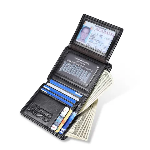 Men's Genuine Leather RFID Blocking Trifold Wallet Vintage Oil Wax Leather Short Purse Multi Card Slots