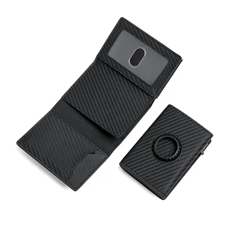 Carbon Fiber Texture RFID Blocking Card Holder Aluminum Pop-Up Wallet With Tracker Slot For Men Women