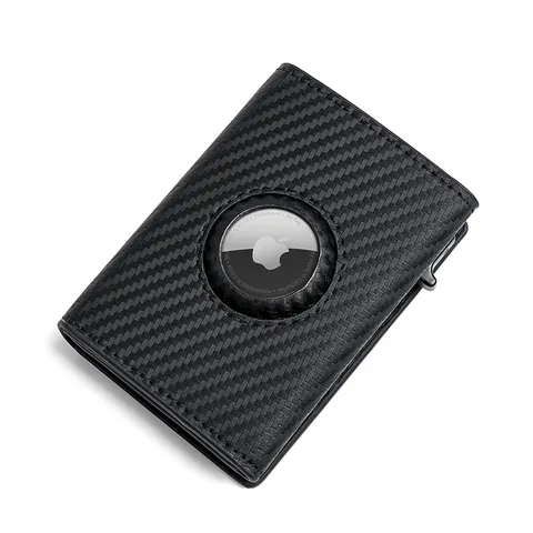 Carbon Fiber Texture RFID Blocking Card Holder Aluminum Pop-Up Wallet With Tracker Slot For Men Women