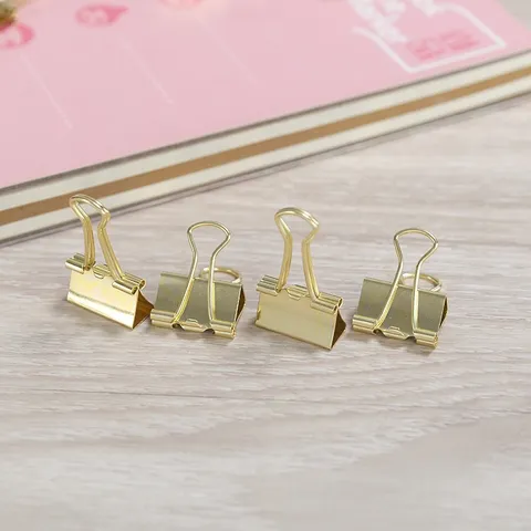 Gold Metal Binder Clips For Office Paper Clamps Document Fasteners Stationery And School Supplies
