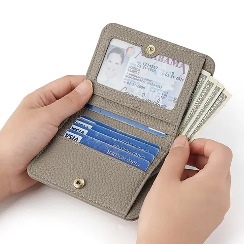 Damen Echtleder Kurze Geldbörse RFID Blockierung Zweifach Gefaltet Mehrere Kartenfächer Münzbeutel Druckknopf Kompakt Handtasche