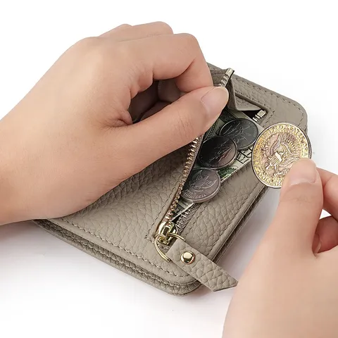 Damen Echtleder Kurze Geldbörse RFID Blockierung Zweifach Gefaltet Mehrere Kartenfächer Münzbeutel Druckknopf Kompakt Handtasche