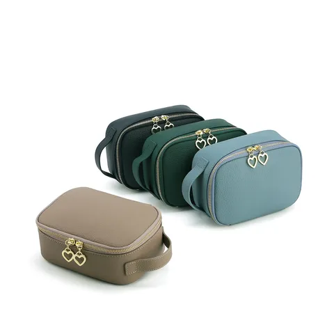 Bolsa de Maquillaje de Cuero Genuino Organizador de Artículos de Tocador de Viaje Portátil Bolso Multifunción para Mujeres Almacenamiento de Maquillaje