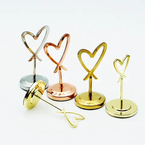 Heart Shaped Stainless Steel Memo Card Holder Desktop Stand Wedding Place Card Holder Note Clip For Office