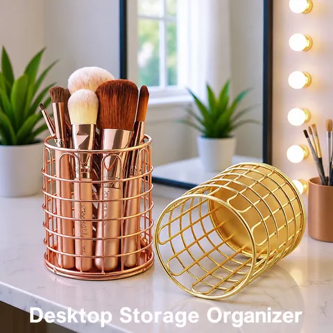 Nordic Minimalist Metal Pen Holder Mesh Hollow Desk Organizer Makeup Brush Storage Cup