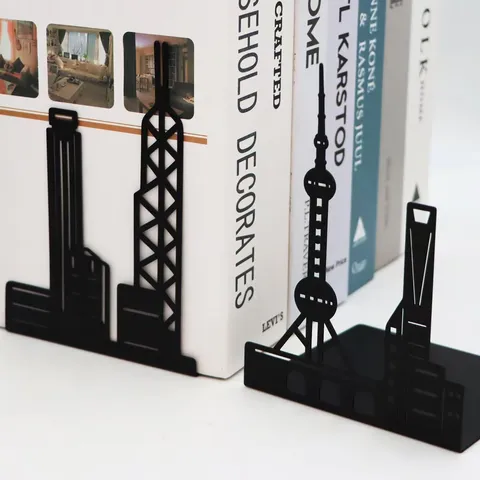 Creative Black Metal Bookends Architectural Silhouette Book Stand L-Shaped Desktop Book Holder For Office Home