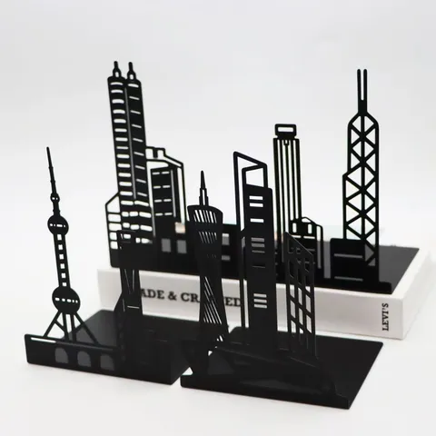 Creative Black Metal Bookends Architectural Silhouette Book Stand L-Shaped Desktop Book Holder For Office Home