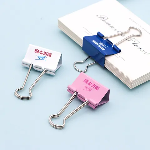 Creative Metal Binder Clips Colorful Printed Paper Clamps Office Document Organizers Cute Stationery Supplies