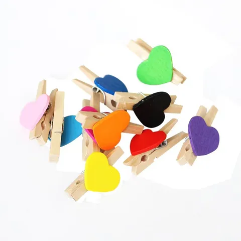 Colorful Wooden Heart Memo Clips Cute Mini Photo Clips For Wall Decor Creative Wooden Craft Clips For Home Office Use