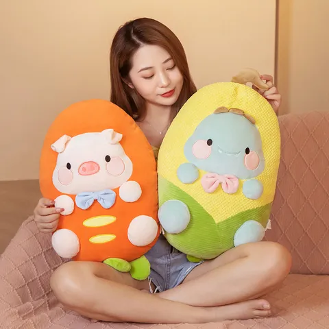 Cute Vegetable Carrot Corn Plush Toy Animal Transformation Dinosaur Rabbit Stuffed Doll Bed Pillow
