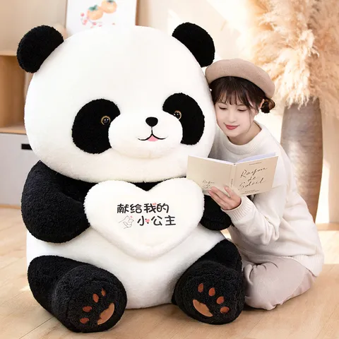 Giant Panda Stuffed Animal Cute Plush Toy Soft Pillow With Heart Pillow Gift