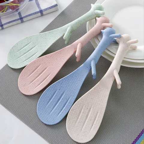 Mignonne Cuillère à Riz Antiadhésive en Paille de Blé pour Maison Pelle à Riz Créative Debout Ustensile de Cuisine
