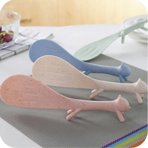 Mignonne Cuillère à Riz Antiadhésive en Paille de Blé pour Maison Pelle à Riz Créative Debout Ustensile de Cuisine