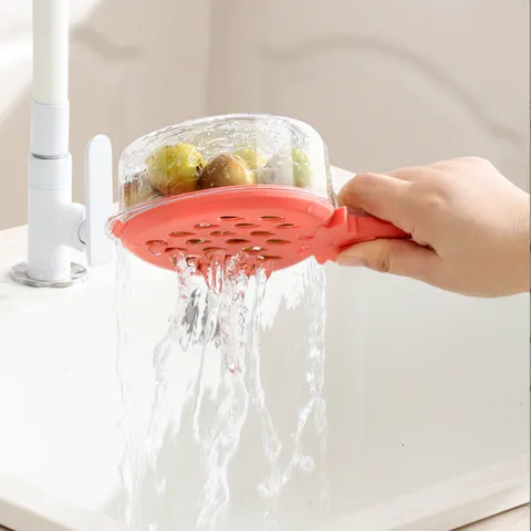 Panier d'Égouttage en Plastique Fraise Joli Bassin de Lavage de Fruits Coloire de Cuisine Multifonctionnel avec Poignée Anti-éclaboussures