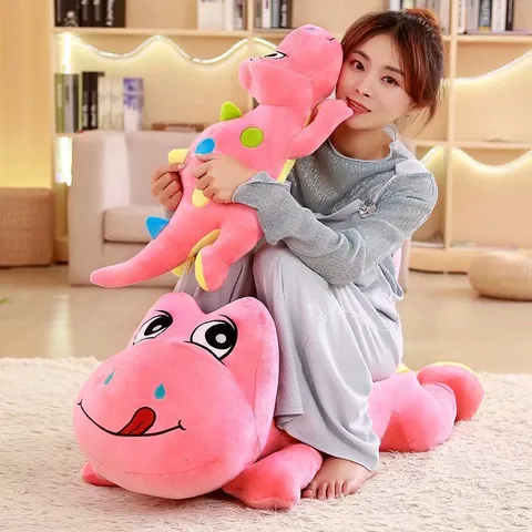 Cute Dinosaur Long Plush Pillow Stuffed Animal Soft Cartoon Dinosaur Toy Sleeping Pillow Birthday Gift for Girls Boys