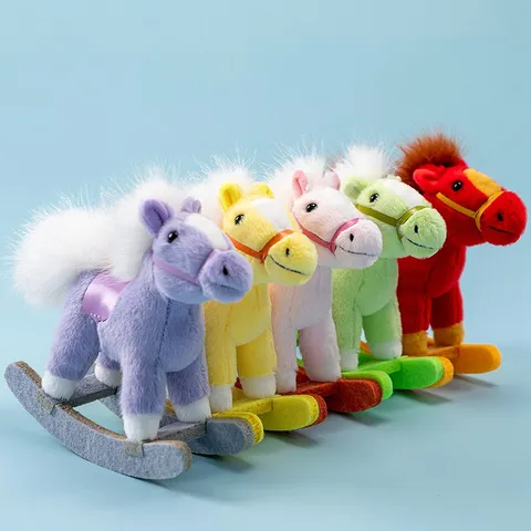Simpatico Mini Cavallo a Dondolo in Poliestere Peluche Animale di Peluche Bambola di Pony Giocattolo Morbido Decorazione