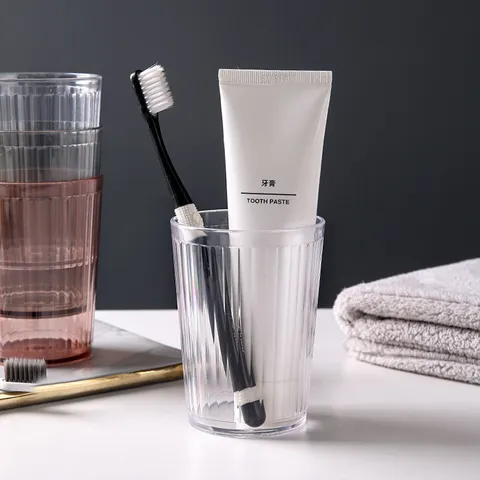 Gobelet à Bain de Bouche en Plastique Transparent Rayure Verticale Porte-Brosse à Dents Simple Ménage Couple Salle de Bain Tasse à Eau