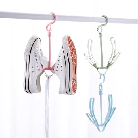 Windproof Plastic Shoe Drying Rack Multifunctional Rotating Balcony Hanger Storage Rack Organizer Shoe Holder Hook