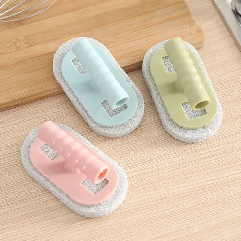 Spazzola per Pulizia Domestica Con Manico Spugna Tampone Abrasivo Lavello Cucina e Piastrelle Bagno Strumento di Pulizia Materiale PP