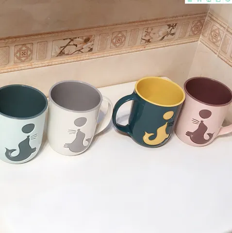 Tasse de Gargarisme Double Couche Phoque de Dessin Animé Avec Poignée Tasse de Brosse à Dents en Plastique Joli Couple Tasse d'Eau de Bain