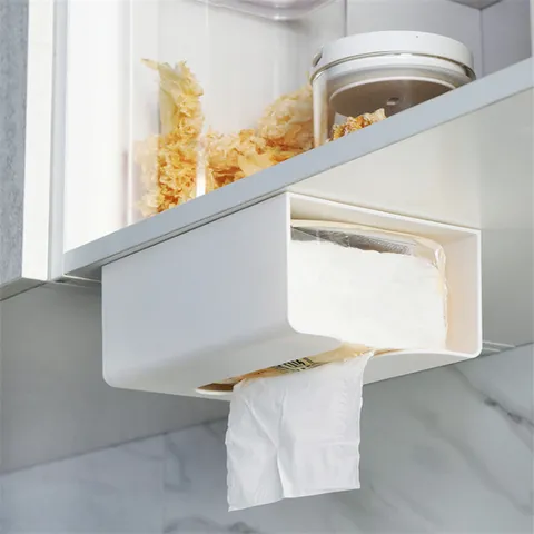 Boîte à Mouchoirs Murale Sans Poinçon en Plastique Support de Rangement Organisateur pour Salon Salle de Bain Cuisine Décoration
