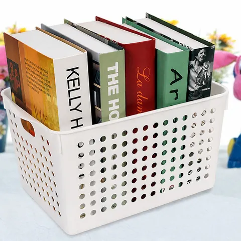 Plastic Desktop Storage Basket Hollow Out Mesh Desk Organizer Container For Home Office Snacks Sundries White