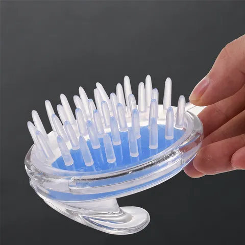 Brosse à Shampooing en Silicone Transparent Masseur de Cuir Chevelu Poils Souples Peigne de Lavage de Cheveux Poignée Ergonomique Outil de Bain
