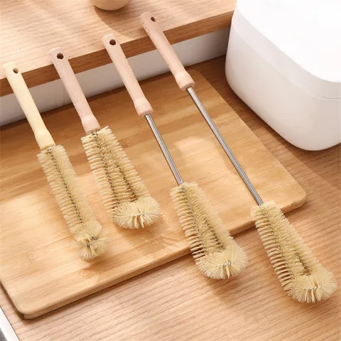 Brosse à Tasse en Bois à Long Manche Brosse de Nettoyage de Bouteille pour Tasses en Verre de Cuisine et Biberons Outil de Nettoyage