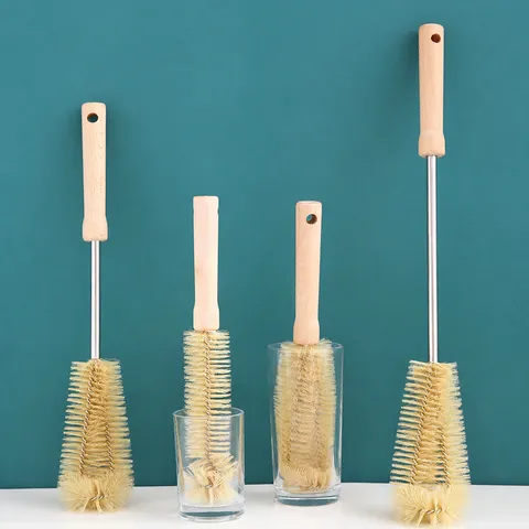 Brosse à Tasse en Bois à Long Manche Brosse de Nettoyage de Bouteille pour Tasses en Verre de Cuisine et Biberons Outil de Nettoyage