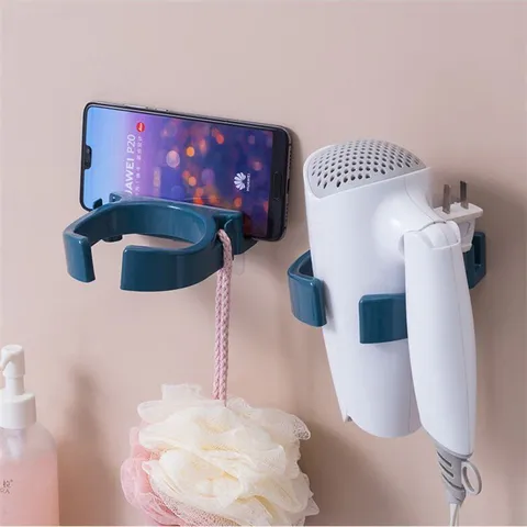 Support de Sèche-Cheveux de Salle de Bains Sans Poinçon Étagère Murale Rangement Organisateur de Sèche-Cheveux en Plastique Accessoires de Salle de Bains