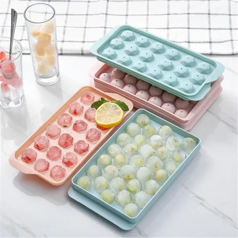 Moule à Glaçons Rond 33 Grilles Créatif en Plastique Machine à Boules de Glace Avec Couvercle Boîte à Glace DIY