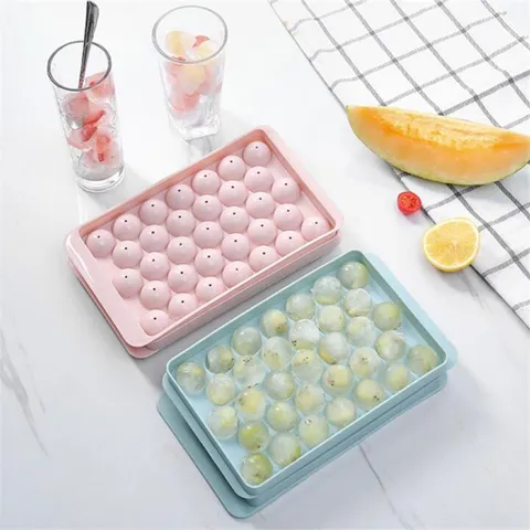Moule à Glaçons Rond 33 Grilles Créatif en Plastique Machine à Boules de Glace Avec Couvercle Boîte à Glace DIY