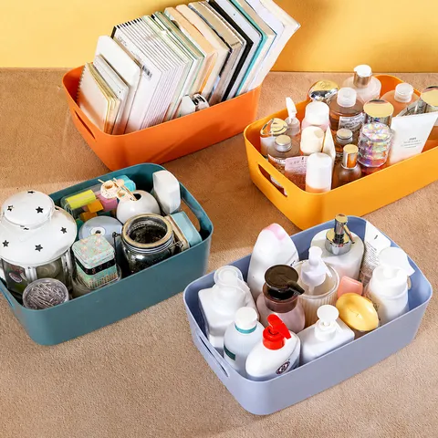 Panier de Rangement en Plastique Minimaliste Organisateur de Bureau Conteneur pour Cosmétiques Snacks Divers