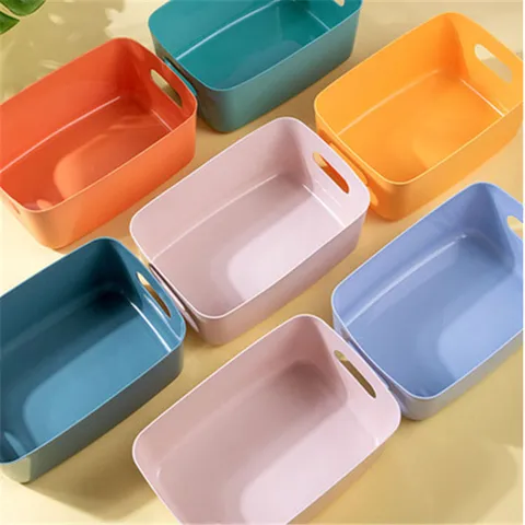 Panier de Rangement en Plastique Minimaliste Organisateur de Bureau Conteneur pour Cosmétiques Snacks Divers