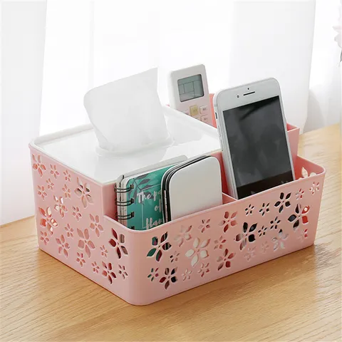 Caja de Pañuelos de Escritorio Multifuncional Organizador de Control Remoto Sala Estar Soporte de Servilleta Floral