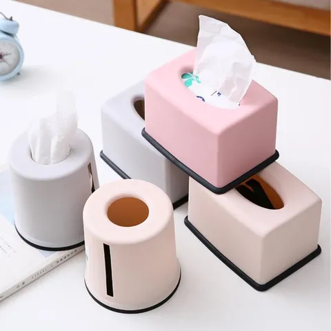 Boîte à Mouchoirs en Plastique Moderne Minimaliste Créatif Rond Carré Porte-Serviettes Boîte de Rangement de Bureau Décoration de Salon