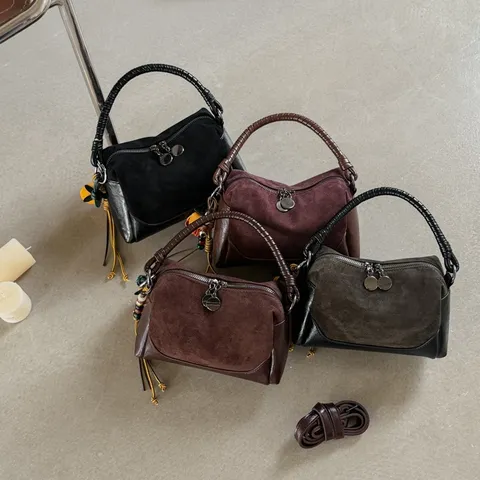 Vintage Matte PU Leather Spliced Shoulder Crossbody Bag For Women Retro Stitching Top Handle Daily Commute Pillow Purse