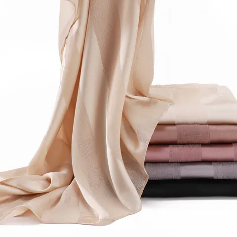Women Fashion Wide Striped Hollow Out Satin Silk Feel Scarf Breathable Lightweight Shawl Headwrap Elegant Long Scarf