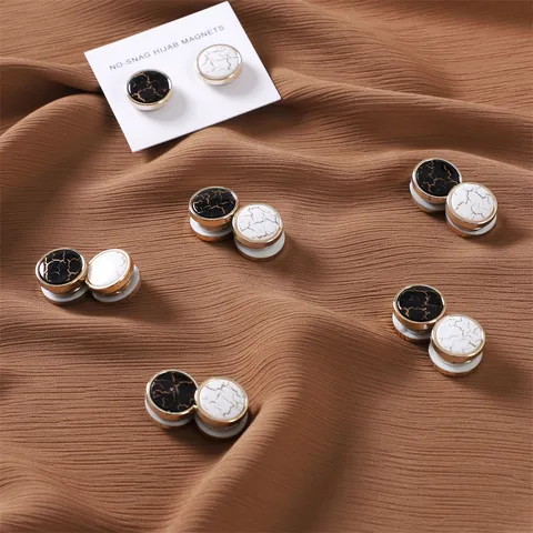 Runder Marmorriss Schwarz Weiß Magnetischer Tuchclip Hijab Pin Dekorativer Brosche Magnetische Schnalle Für Damen Sjaal Zubehör
