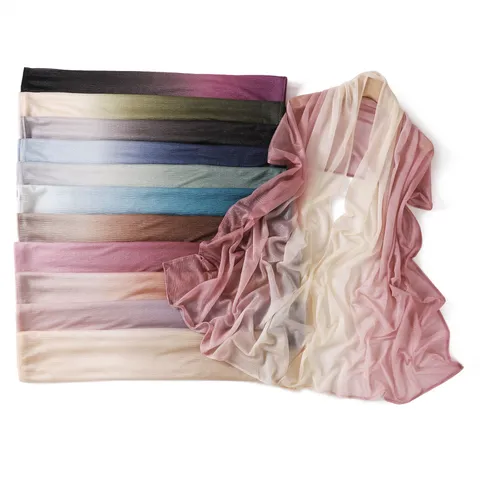 Women Fashion Gradient Scarf Lightweight Breathable Crinkle Polyester Long Shawl Versatile Daily Commute Head Wrap