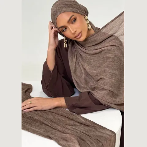 Women Vintage Solid Color Fine Wrinkled Fringe Long Scarf Soft Rayon Viscose Lightweight Shawl Fashion Accessories