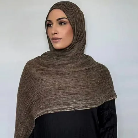 Women Vintage Solid Color Fine Wrinkled Fringe Long Scarf Soft Rayon Viscose Lightweight Shawl Fashion Accessories