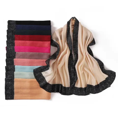 Women's Casual Polka Dot Pleated Long Scarf Fashion Color Block Crinkle Shawl Breathable Head Wrap For Women
