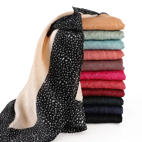 Women's Casual Polka Dot Pleated Long Scarf Fashion Color Block Crinkle Shawl Breathable Head Wrap For Women