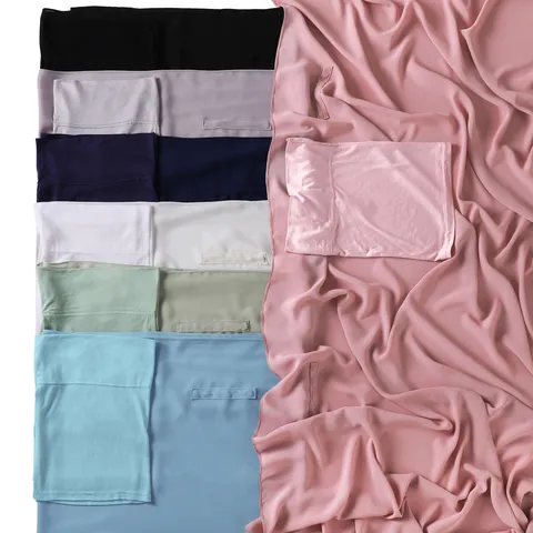 Women Solid Color Chiffon Hijab Scarf With Built In Cap Integrated Head Wrap Magnetic Buckle Long Shawl Headwear