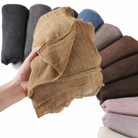 Womens Fashion Long Scarf Solid Color Crinkle Rayon Lightweight Breathable Shawl Rolled Edge Headwrap