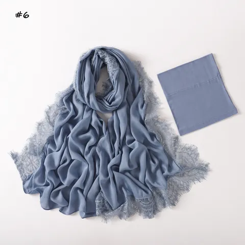 Modal Rayon Lace Long Scarf And Elastic Tube Hat Set Breathable Solid Color Women Headscarf Hijab Fashion Accessories