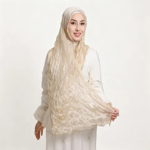 Women's Lightweight Pleated Ruffled Edge Long Scarf Solid Color Breathable Soft Head Wrap Scarf Fashion Shawl