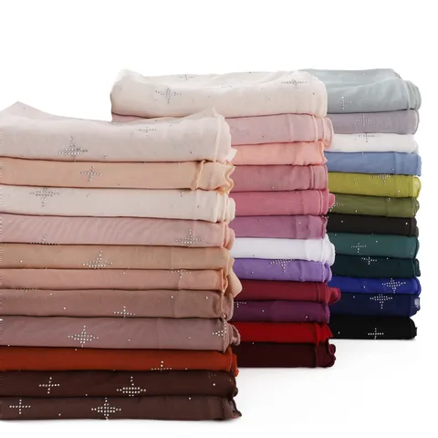 Women's Lightweight Soft Sheer Mesh Long Scarf Solid Color Hot Drill Rhinestone Star Pattern Fashion Shawl Wrap Headscarf