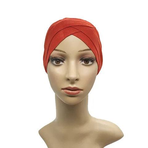 Womens Solid Color Modal Stretchy Base Cap Cross Front Muslim Inner Hijab Cap Ethnic Daily Headwear Hair Accessories